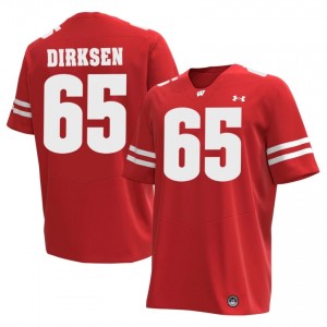 Aiden Dirksen #65 UW Badgers Jersey | Moisture Wicking Red University Football Men Stitched 18730338