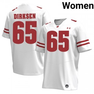 Badgers Aiden Dirksen #65 White Jersey | Fresh Embroidery University Football Women Apparel 55698509