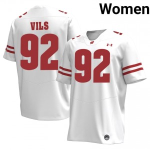 UW Badgers Nolan Vils #92 White Jersey | Durable Embroidery College Football Women Apparel 38384017