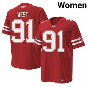 #91 Sean West UW Red 1980 Throwback Jersey | Licensed Stitched Women University Football Gear 29549108