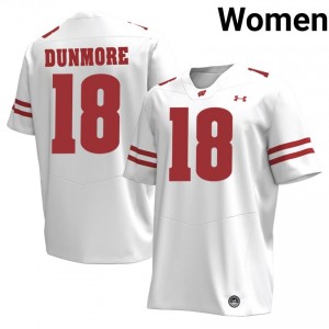 Wisconsin Badgers Donovan Dunmore #18 White Jersey | Premium Embroidery Player Football Women Apparel 73781275