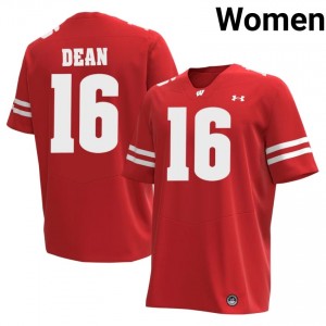 Grant Dean #16 Wisconsin Jersey | Genuine Red Player Football Women Swen 67741913