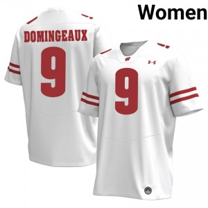 UW Badgers Jaylon Domingeaux #9 White Jersey | Premium Embroidery Player Football Women Apparel 11640033
