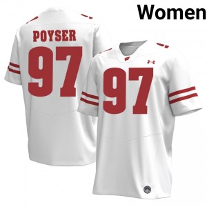 Wisconsin Badgers Junior Poyser #97 White Jersey | Elite Embroidery High School Football Women Apparel 97434587