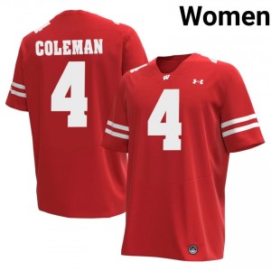 Malachi Coleman #4 Wisconsin Jersey | Moisture Wicking Red University Football Women Swen 31947771
