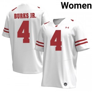 UW Badgers Marvin Burks Jr. #4 White Jersey | Elite Embroidery High School Football Women Apparel 78318896
