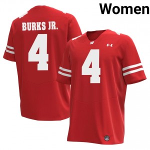 Marvin Burks Jr. #4 Wisconsin Badgers Jersey | Genuine Red Player Football Women Swen 94653773