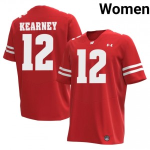Zion Kearney #12 Badgers Jersey | Moisture Wicking Red University Football Women Swen 88723582