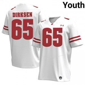 UW Badgers Aiden Dirksen #65 White Jersey | Elite Stitched High School Football Youth Apparel 93488130