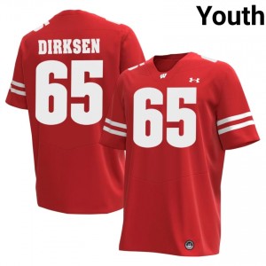 Aiden Dirksen #65 Wisconsin Badgers Jersey | Genuine Red Player Football Youth Embroidery 87548009