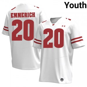 Wisconsin Luke Emmerich #20 White Jersey | Durable Stitched College Football Youth Apparel 47304232