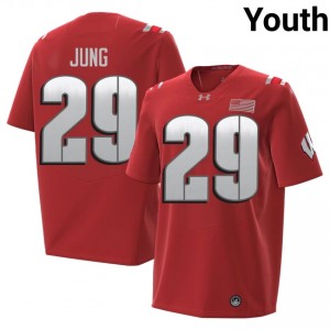 Red Matt Jung #29 Wisconsin Badgers 2026 Jersey | Youth NCAA Football Pro-Grade Embroidery 36274357