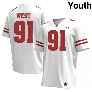 Wisconsin Badgers Sean West #91 White Jersey | Premium Stitched Player Football Youth Apparel 80401737