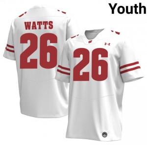 Wisconsin Kah'ni Watts #26 White Jersey | Fresh Stitched University Football Youth Apparel 13792581