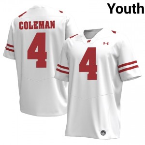 UW Badgers Malachi Coleman #4 White Jersey | Fresh Stitched University Football Youth Apparel 95223567
